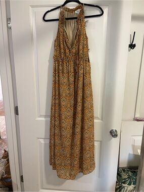 Jopra Sleeveless V-Neck Maxi Dress in Mustard Print - Size M NWT